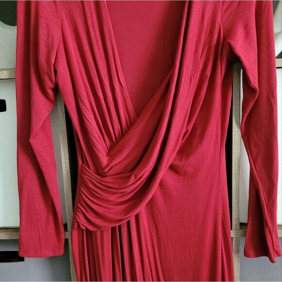 Venus Red Long Sleeve Draped Maxi Dress Size L - Picture 7 of 14